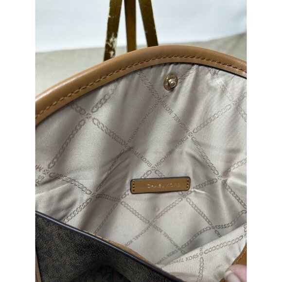 Michael Kors Brown MK Logo Pattern Light Trim Snap Closure Small Bag Storage - Picture 3 of 6